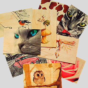 cartes postales en bois de thèmes variées