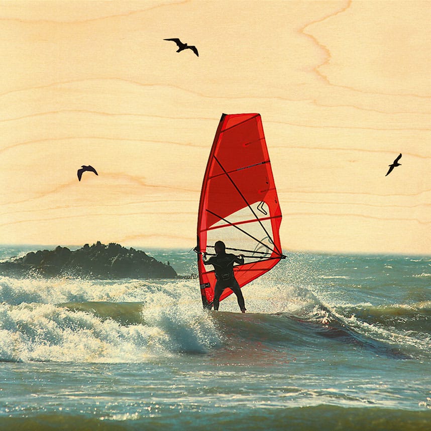 hironwoods-posters-en-bois-planche-voile-poster-300x300mm image 1