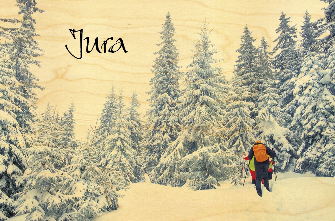 hironwoods-carte-postale-ski-raquette-jura-carte-bois-paysage image 1