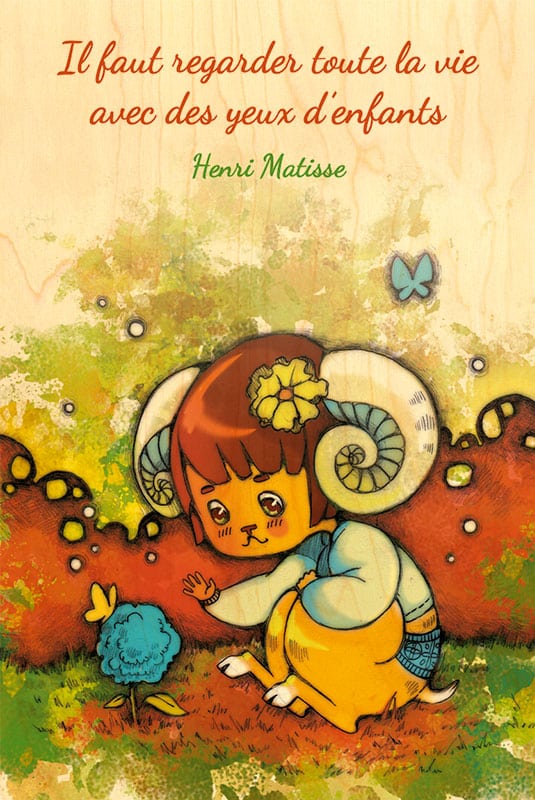 hironwoods-carte-zodiac-yeux-d-enfants-carte-postale-bois image 1