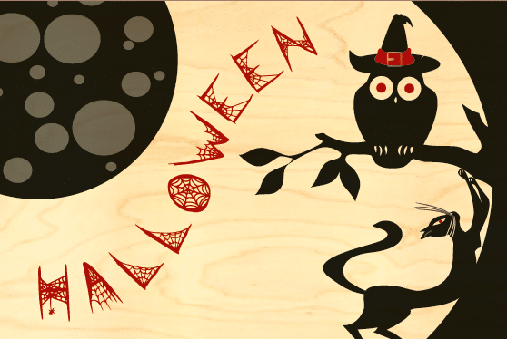 hironwoods-halloween-chouette-carte-postale-bois-100x150mm image 1