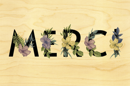 hironwoods-merci-lettres-fleurs-carte-postale-bois-100x150mm image 1
