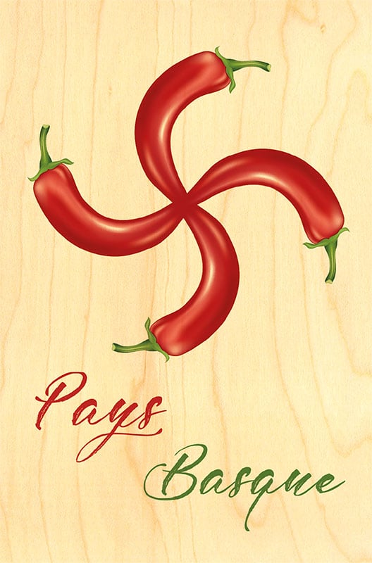 hironwoods-magnets-en-bois-croix-piments-magnet-bois-basque image 1