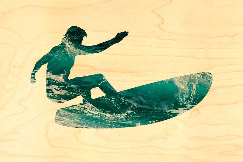 hironwoods-surf-carte-postale-bois-100x150mm-vague-bleue image 1