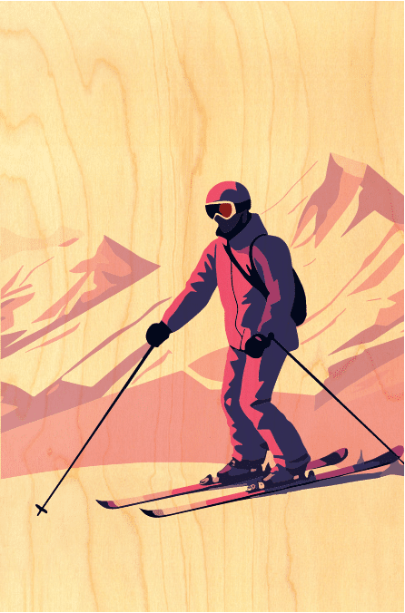 hironwoods-ski-skieur-rose-carte-bois-10x15cm image 1