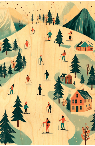hironwoods-carte-postale-bois-piste-de-ski-100x150-vintage image 1