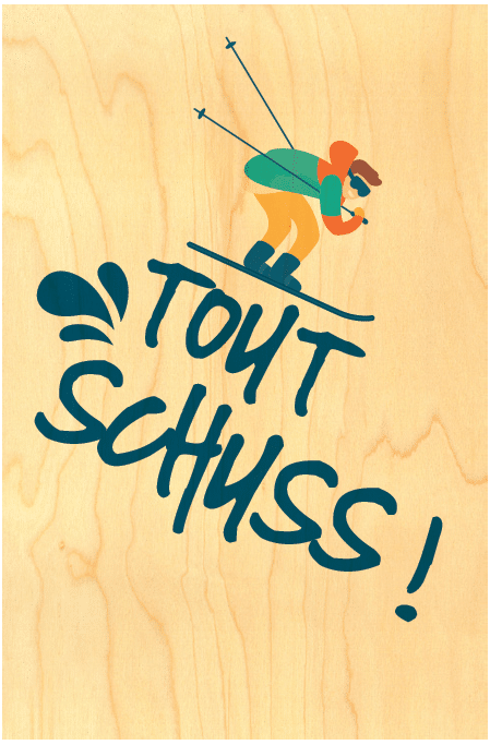 hironwoods-tout-schuss-carte-postale-en-bois-100x150mm-ski image 1