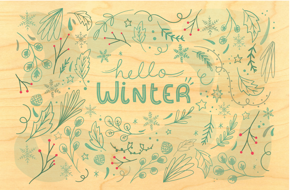 hironwoods-cartes-postales-carte-bois-hello-winter-vert image 1