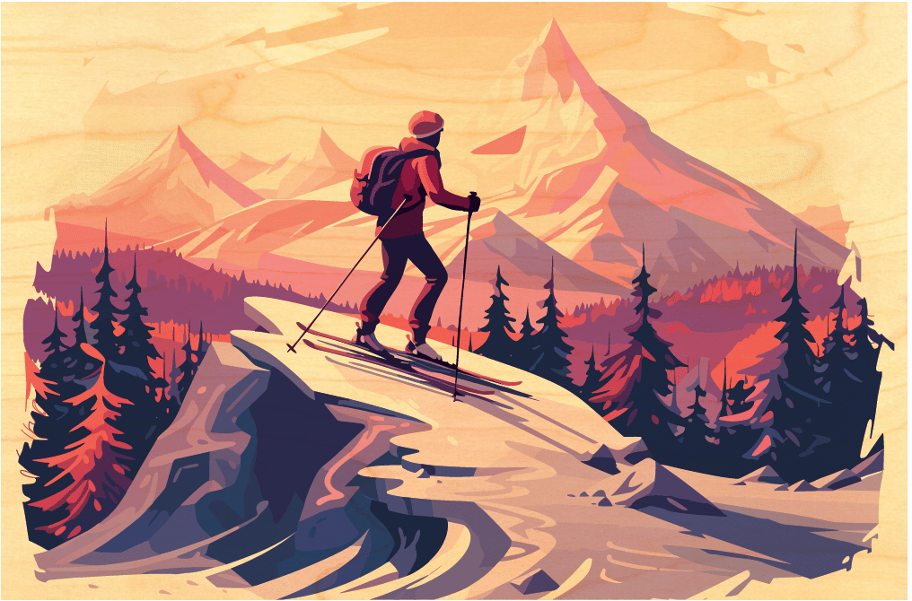 hironwoods-skieur-mauve-carte-postale-bois-100x150mm-ski image 1