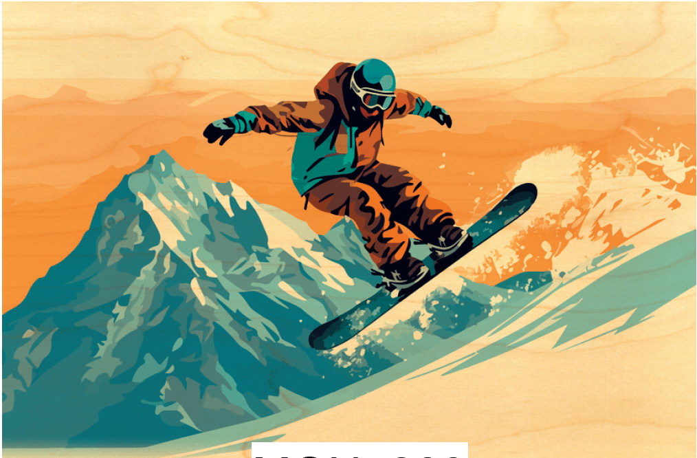 hironwoods-carte-postale-bois-snowboarder-ski-100x150mm image 1