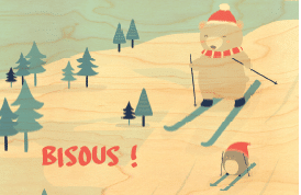 hironwoods-carte-postale-bois-ourson-ski-bisous-100x150mm image 1