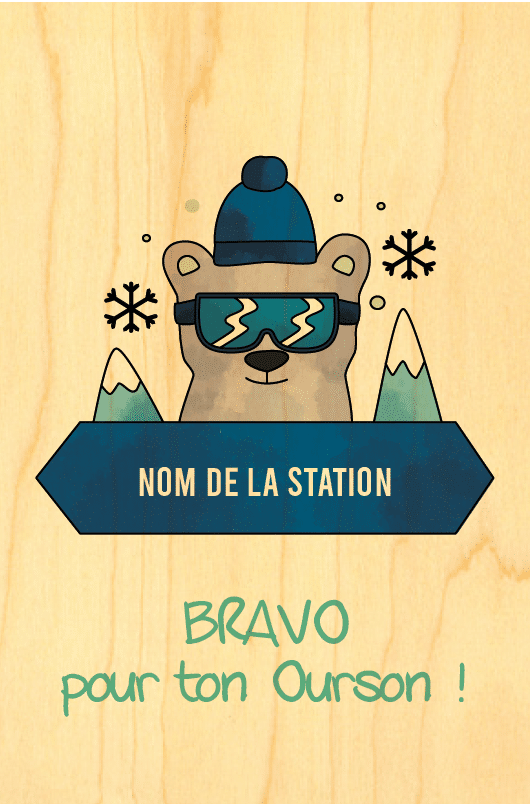 hironwoods-carte-bois-bravo-ourson-carte-postale-ski-100x150mm image 1