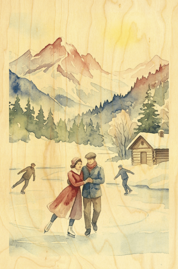 hironwoods-patin-glace-carte-postale-bois-paysage-100x150mm image 1