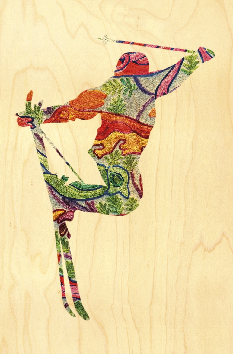hironwoods-carte-postale-bois-ski-silhouette-tail-grab-100x150mm image 1