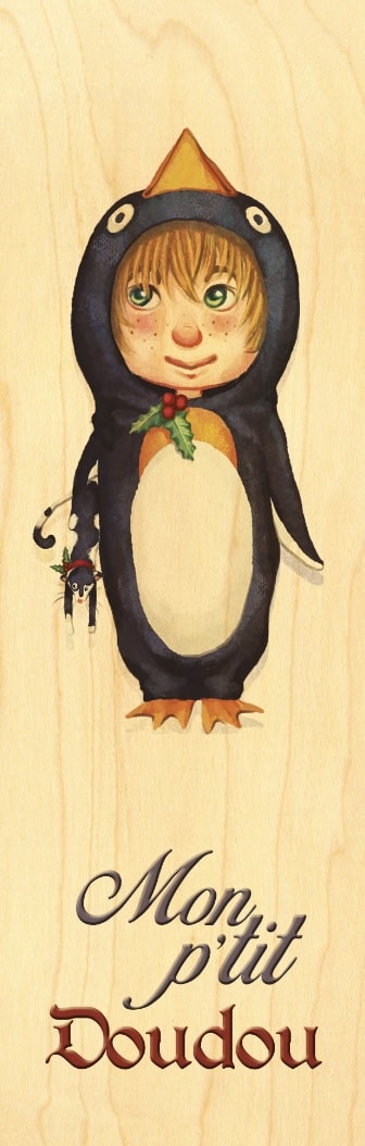 hironwoods-doudou-pingouin-marque-page-bois-enfant image 1